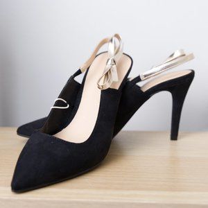 NWT Ann Taylor Black Velvet Slingback Heels